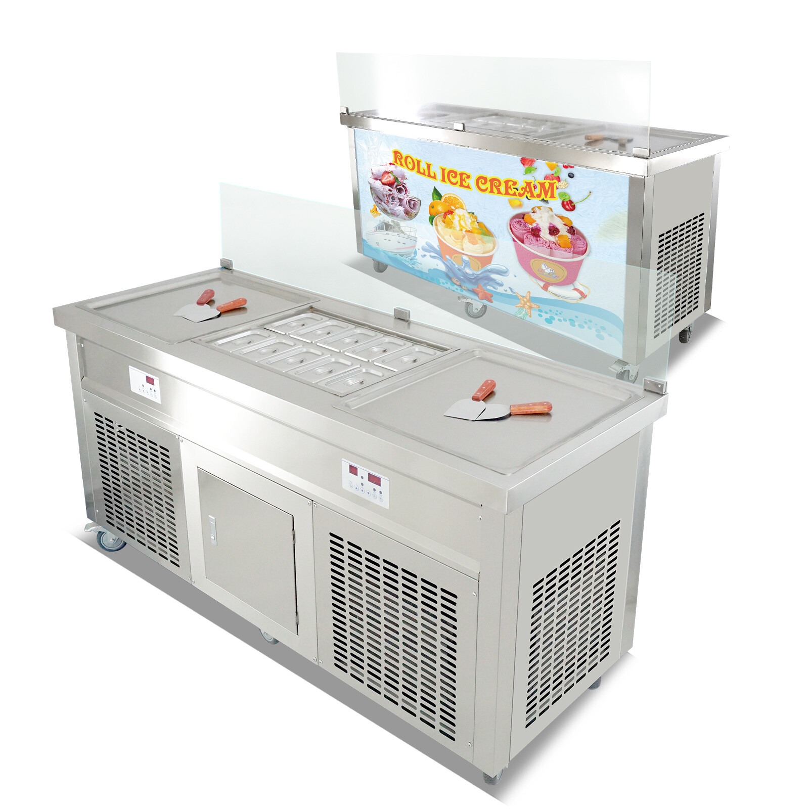 Commercial ETL Double Square Pans Fried ice Cream Machine, 10 refrigerated tanks