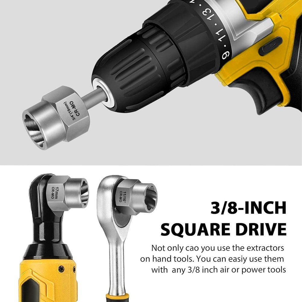 13+1 Piece Impact Bolt & Nut Remover Set, 3/8" Drive Bolt Extractor Socket Set