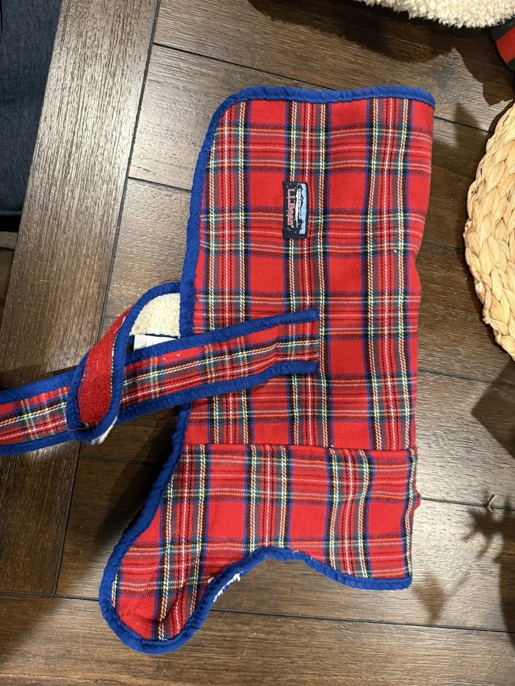 LL Bean Large Dog Coat Fur Lined Plaid Condition