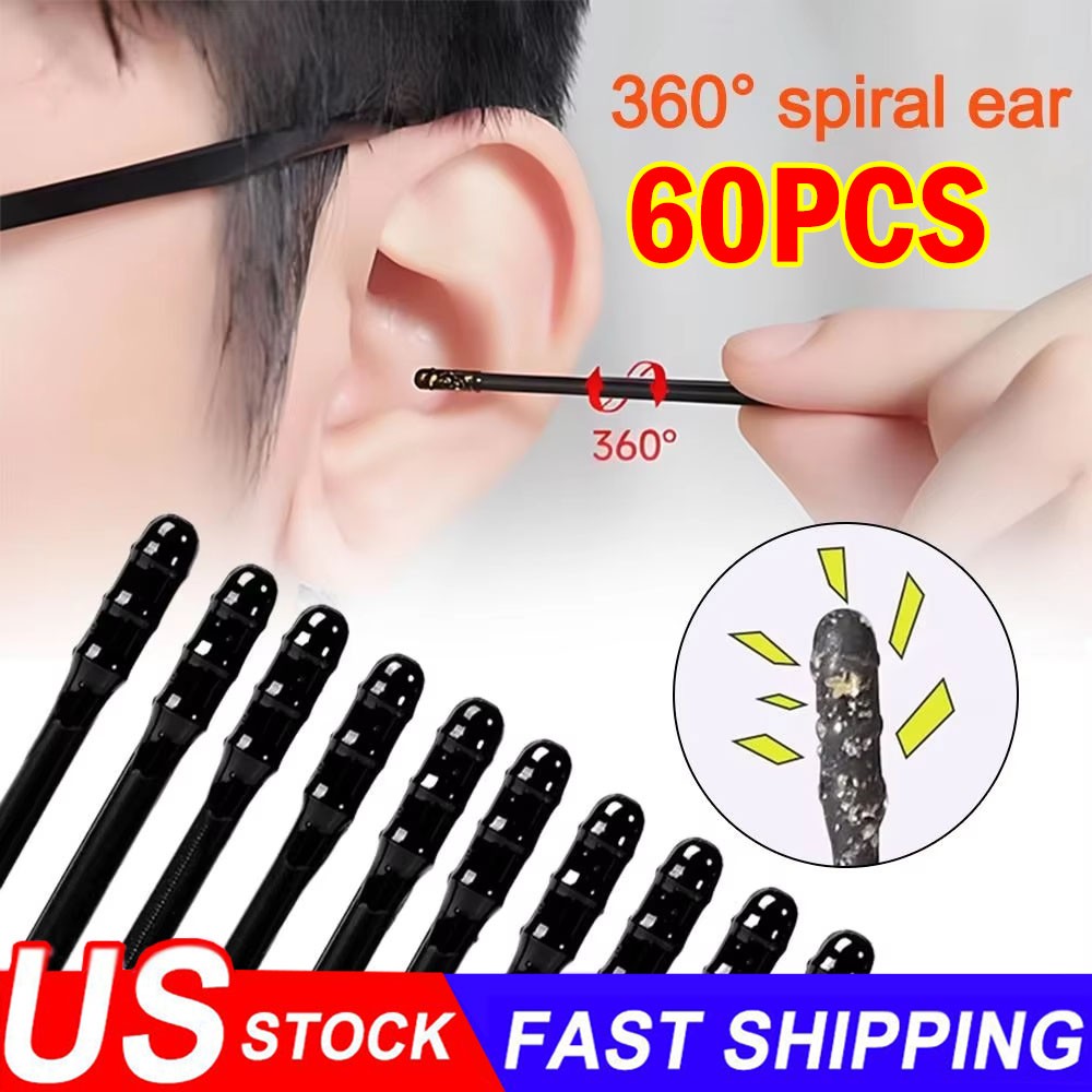 60pcs Disposable Silicone Ear Wax Remover Sticky Earpick S/L Cleaner Set - NEW
