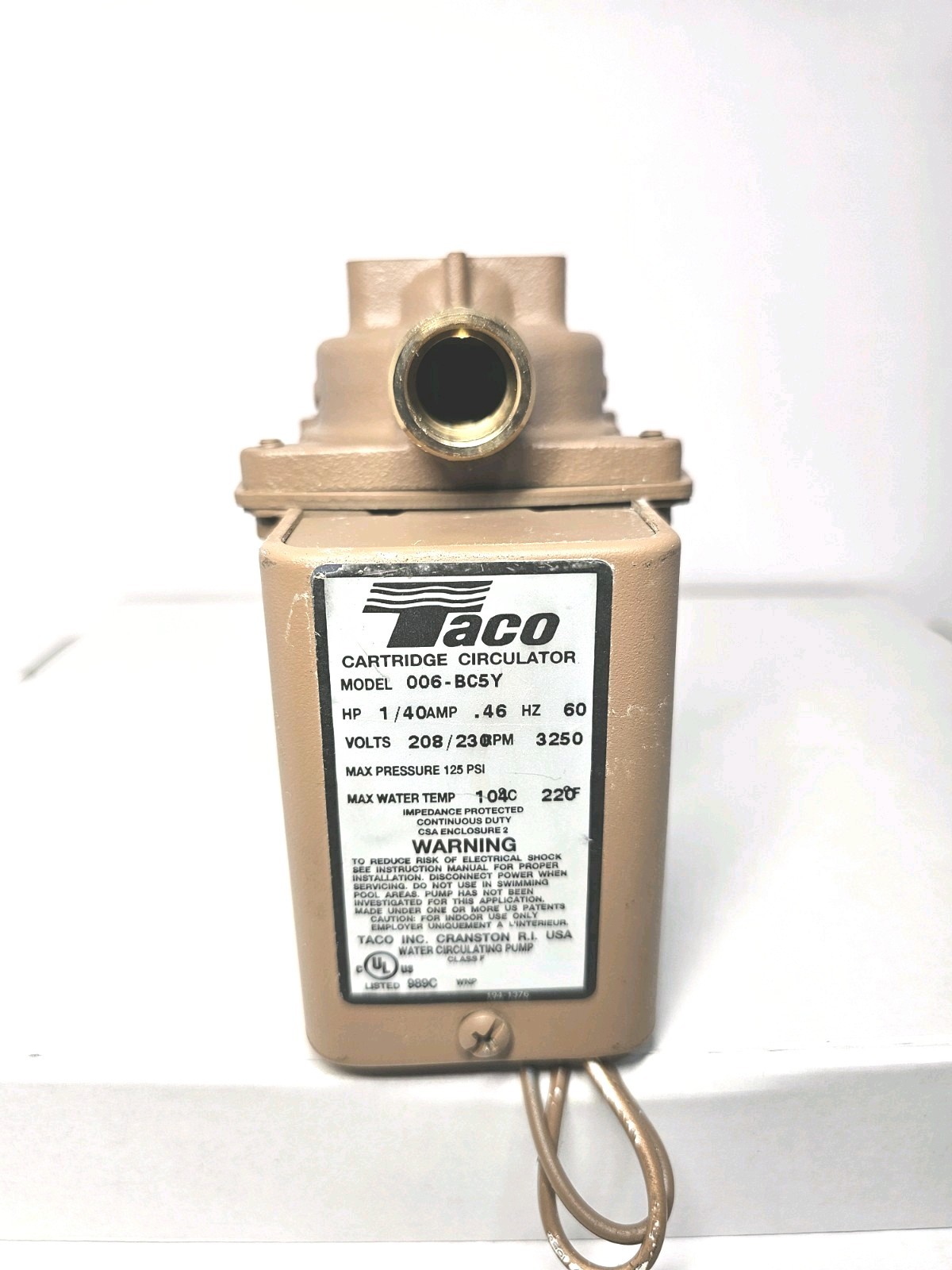 Taco 006-BC8Y-2 Hvac Circulating Pump, 1/40 Hp, 230, 1 Phase, Sweat Connection