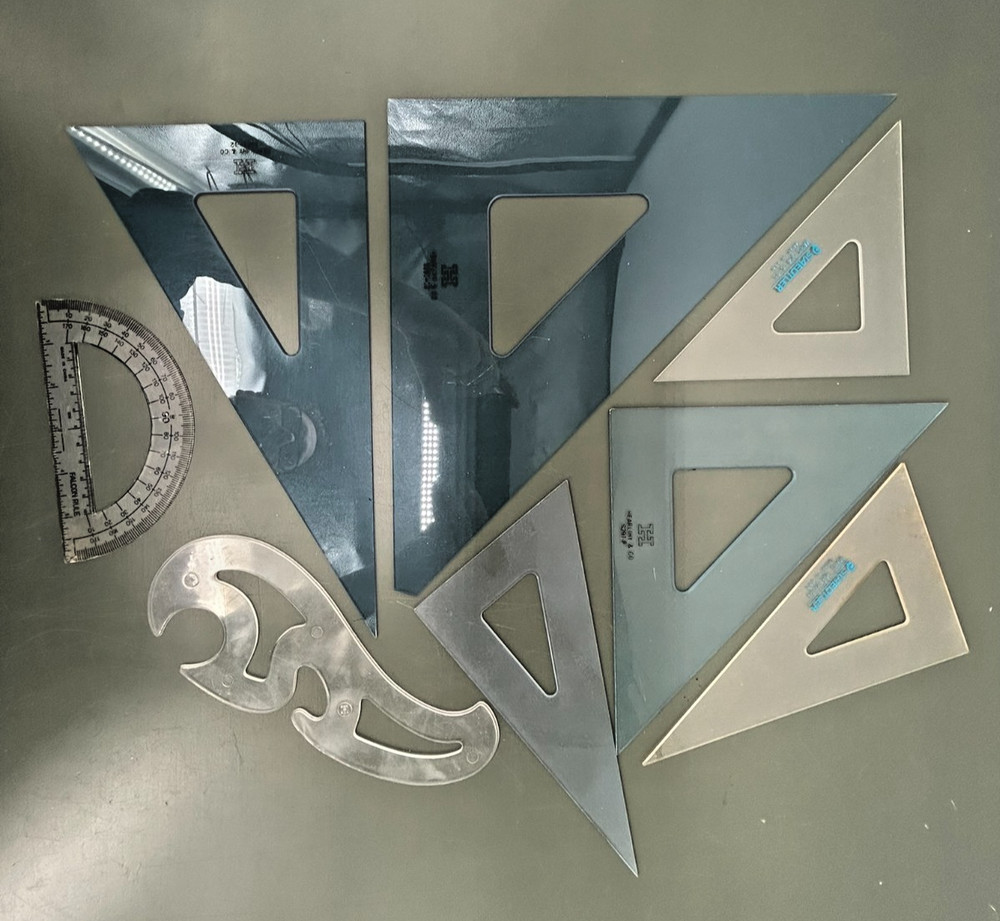 LARGE VINTAGE Tool Lot: Drafting Instruments, Precision Files, Templates & Case