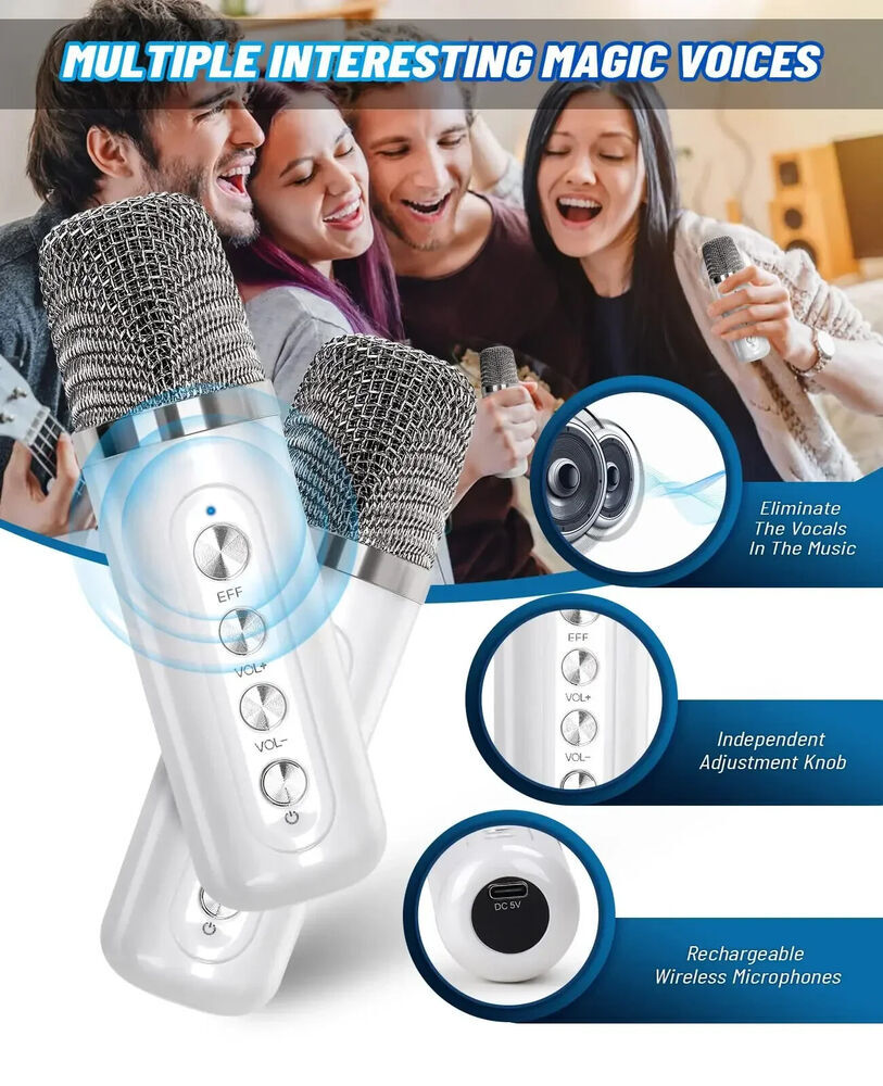 Bluetooth Speaker System Karaoke Machine with 2 Wireless Microphone