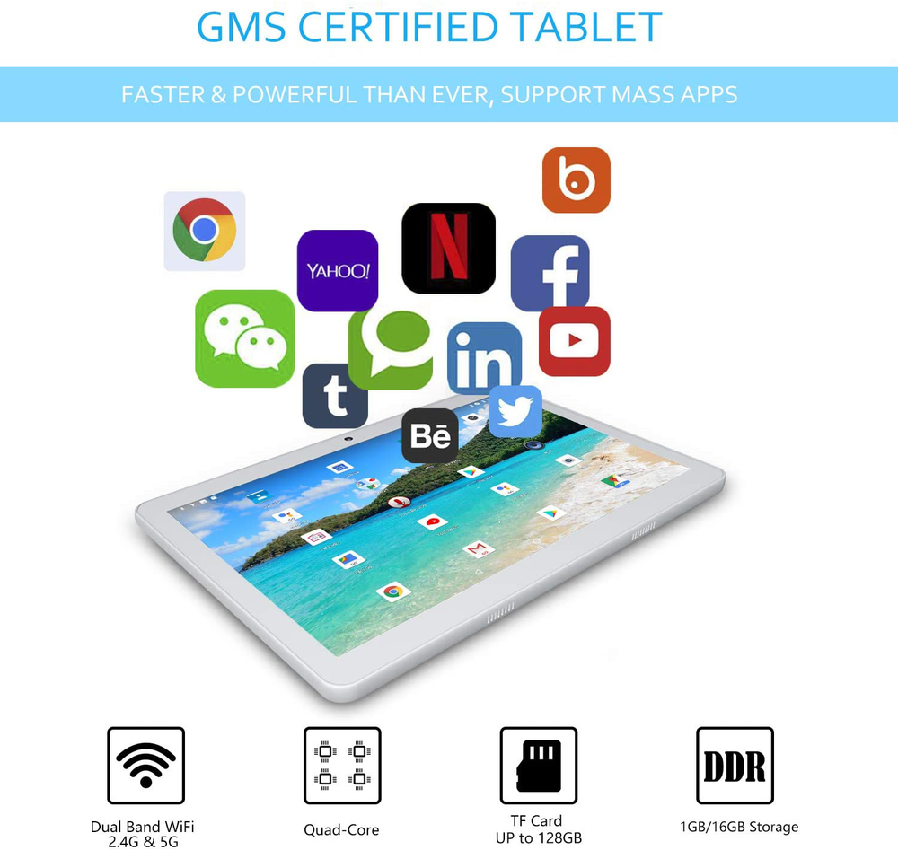 10 Inch Android Tablet Android 10 With SIM Card Slots Phone & Date Support 32GB