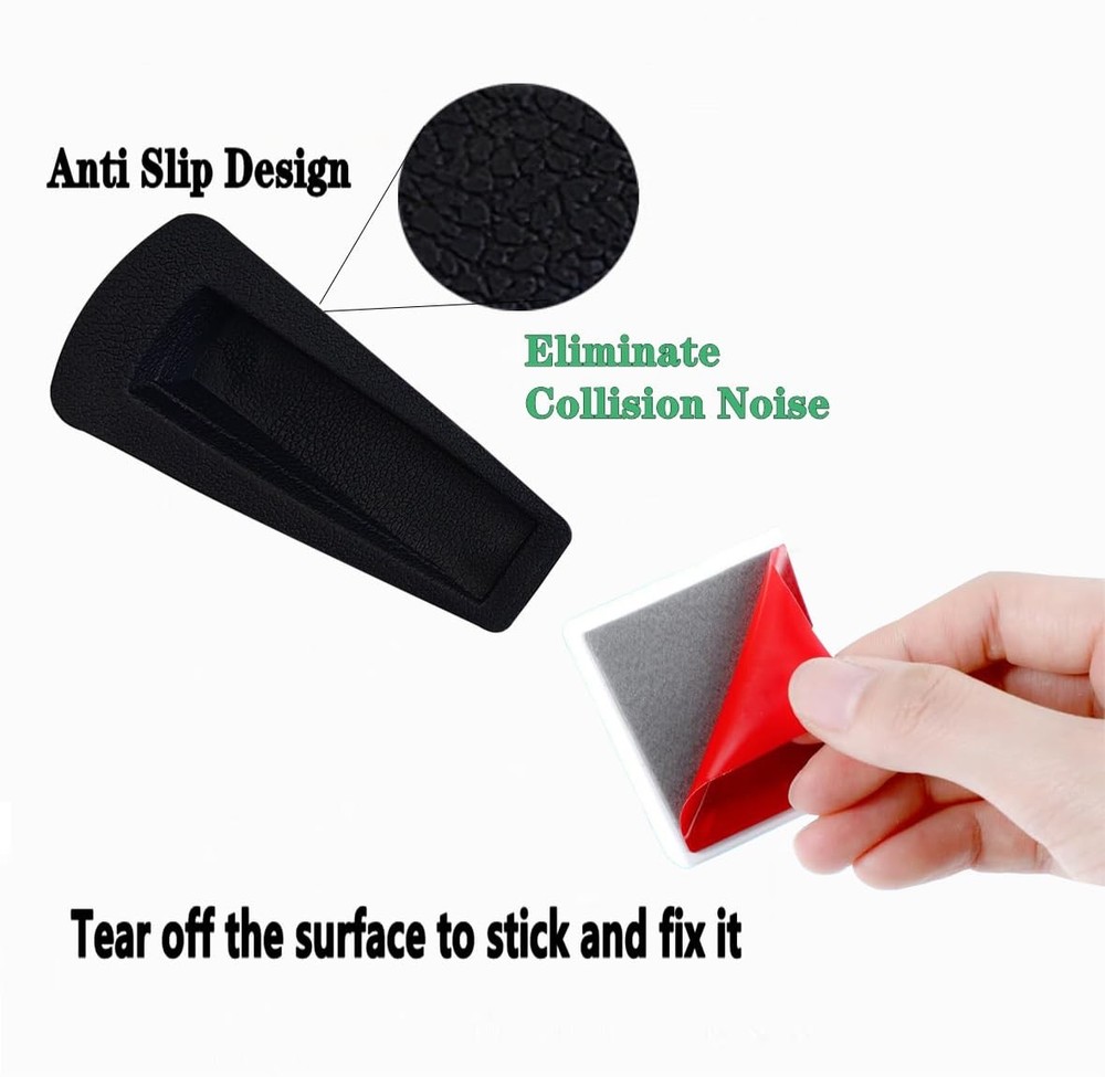 4 PCS Rubber Door Stop Wedge Stopper Non Slip Stackable Adhesive Bracket Black