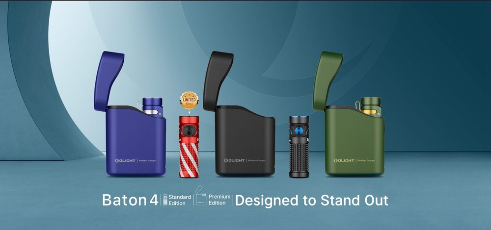 Olight Baton 4 Premium Rechargeable EDC Flashlight with Wireless Charging Case