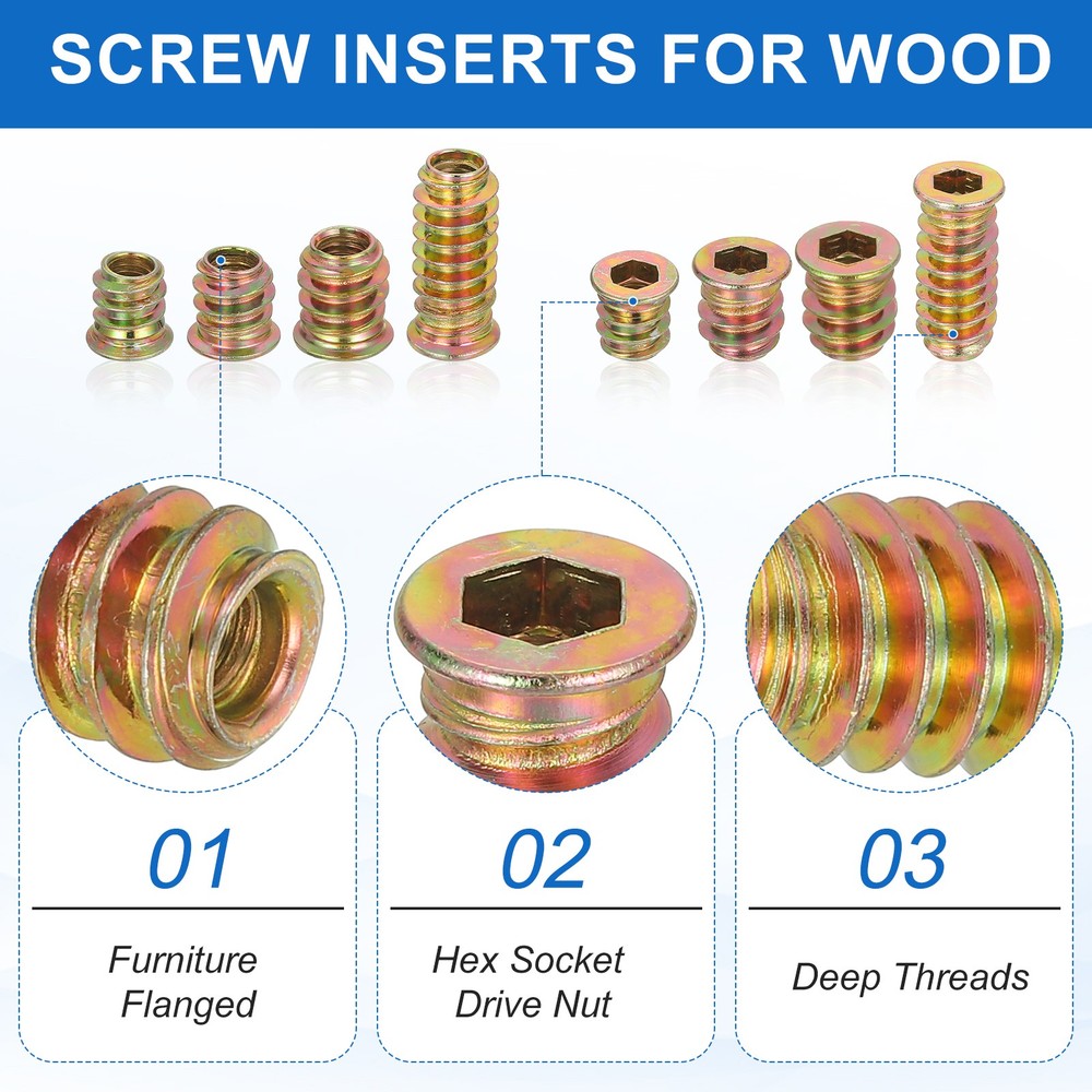 18Pcs Threaded Inserts Nuts, M10x25mm Hex Socket Drive Nut Inserts for Wood
