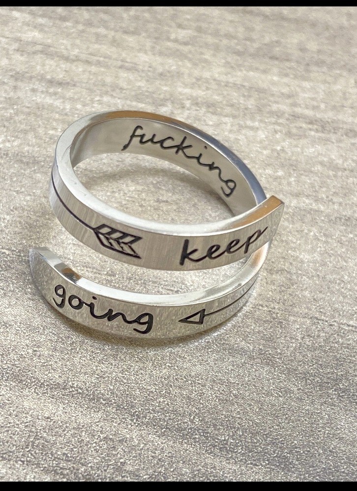 Silver keep f*ing going twist statement ring arrow design - unique gift for her