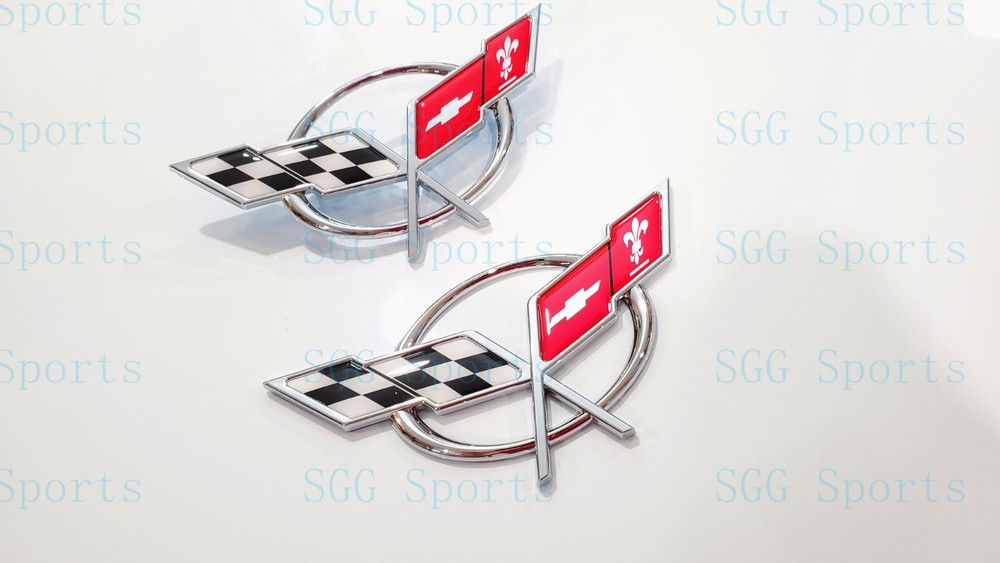 2PC 1997-2004 C5 Corvette Chrome Front Bumper Rear Deck Lid Cross Flags Emblem