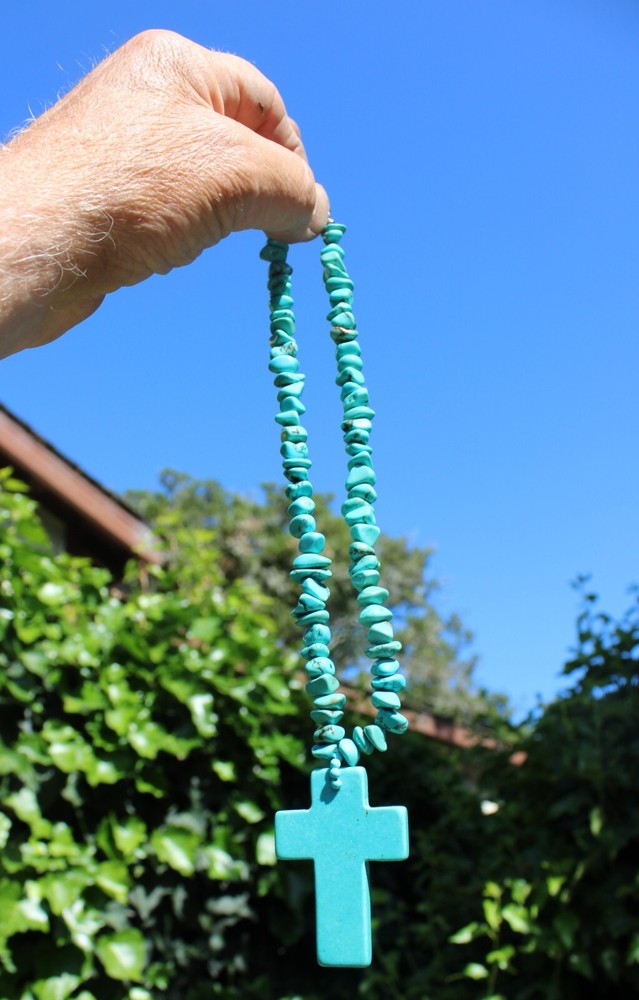 Vintage Turquoise Cross with Chunky Natural Necklace