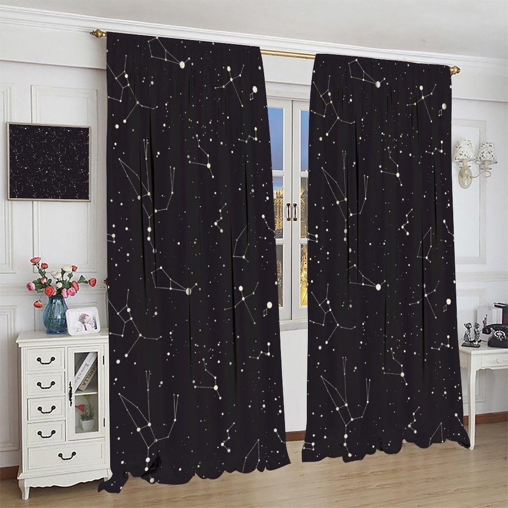 Constellation Curtains, Black Galaxy Constellations Symbol Pattern Window Tre...