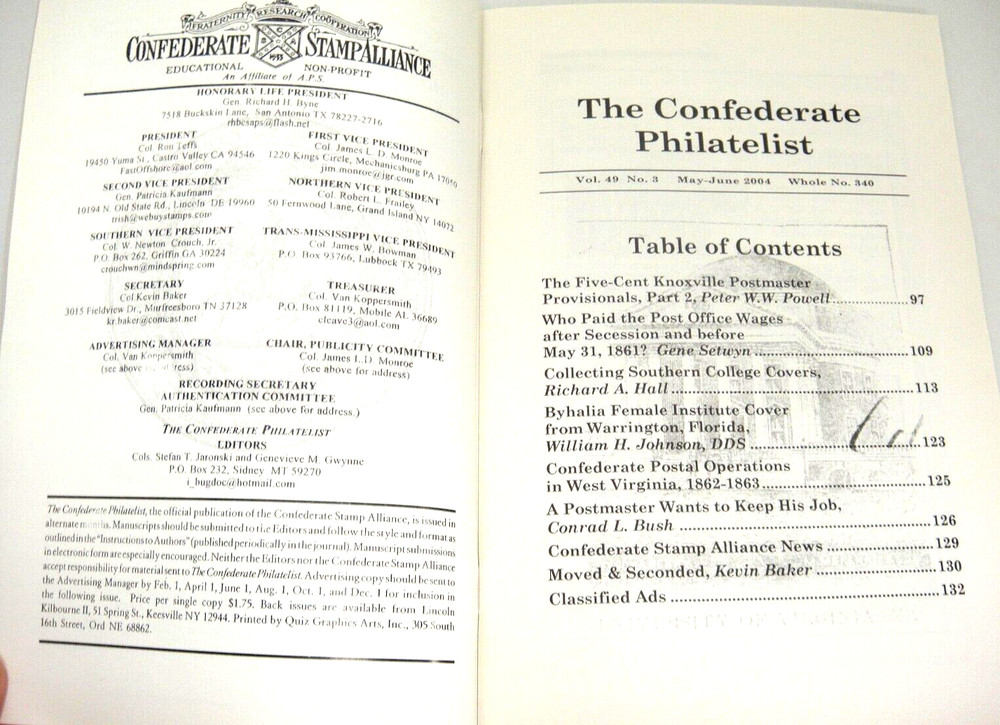 The Confederate Philatelist May June 2004 Vol 49 Stamp Collecting Journal