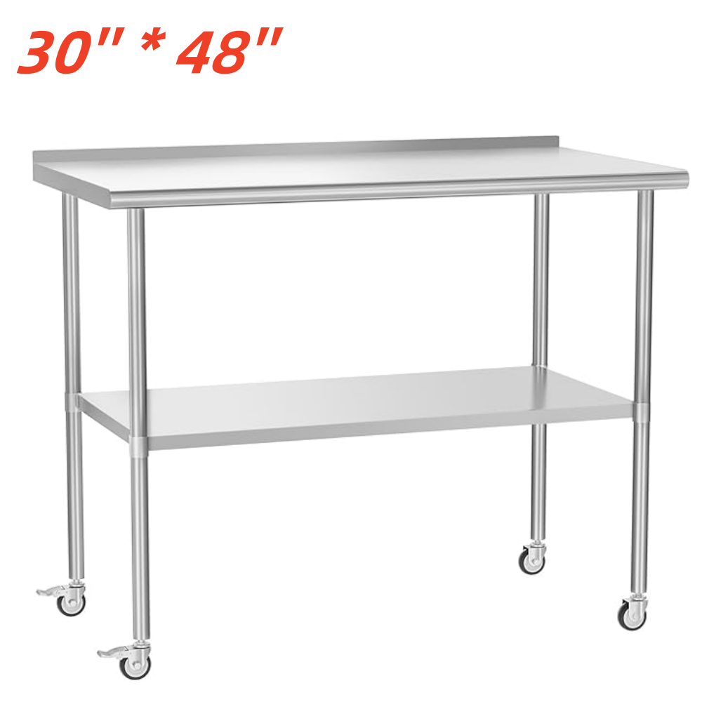 Stainless Steel Kitchen Restaurant Work Prep Table w/ Backsplash & Casters NSF