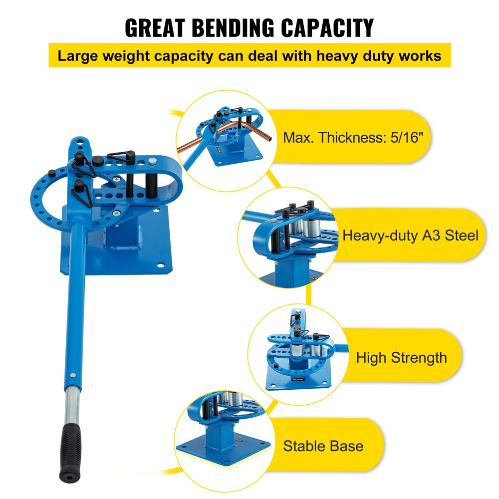 Manual Bench Bender 7 Dies 1"-3" Pipe Bender Telescoping Mountable Metal