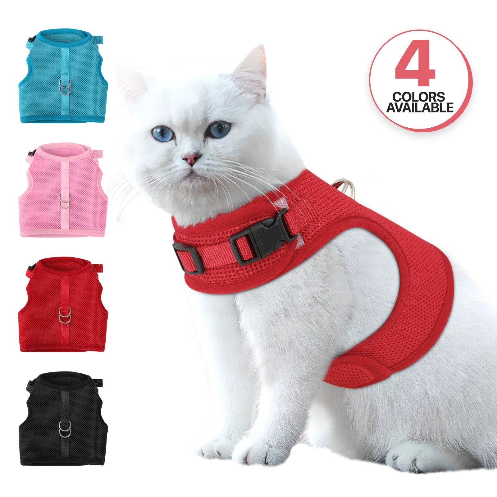Breathable Mesh Cat Pet Harness Adjustable Escape Proof Jacket Chest Red Vest