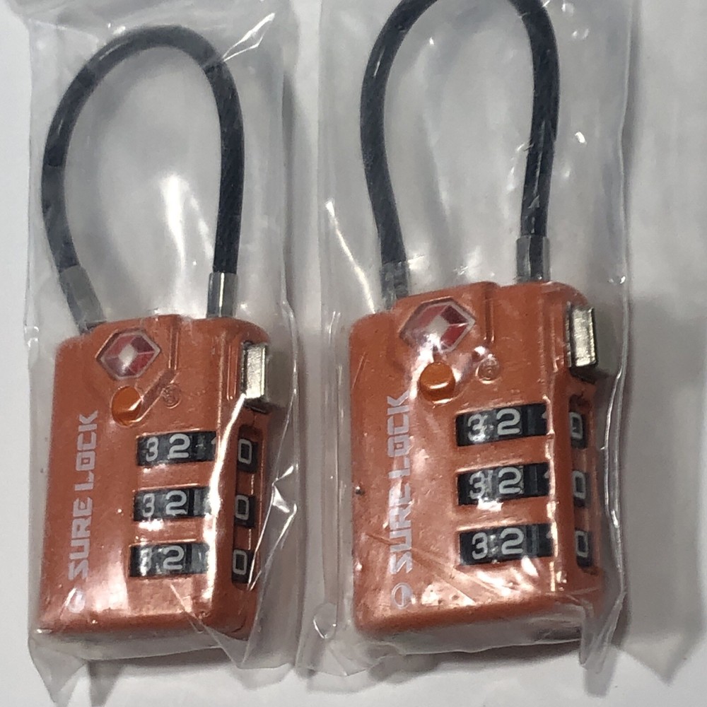 Sure Lock Luggage Combination Lock TSA Approved Orange 2pc New