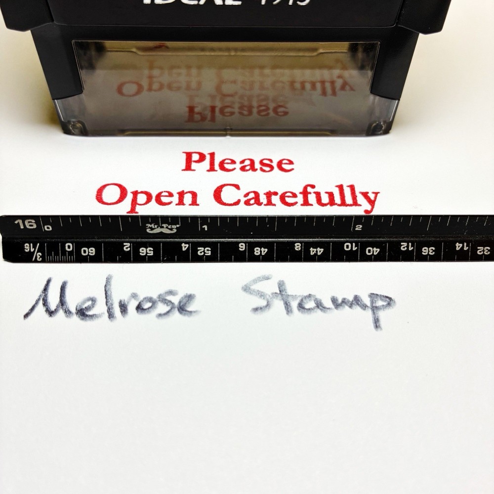 Please Open Carefully Rubber Stamp Red Ink Self Inking Ideal 4913 Large