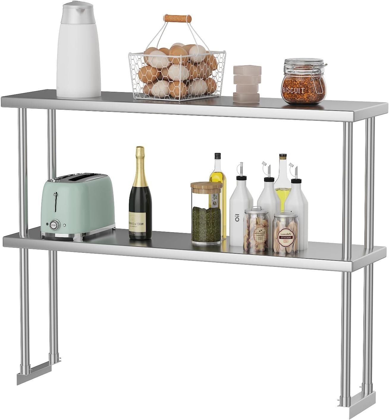12"x48" Stainless Steel Overshelf for Prep & Work Table, 2-Tier Adjustable Shelf
