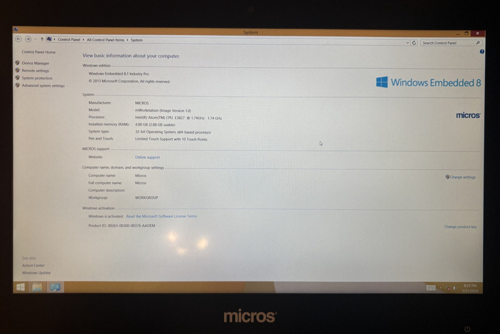 Micros Oracle mWorkstation Intel Atom E3827 15.6" POS Tablet Computer Win 8.1 :D