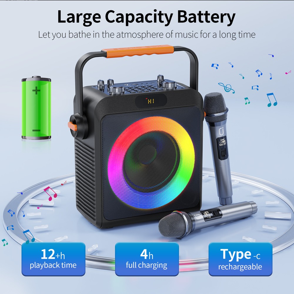 JYX Bluetooth Speaker w/Wireless Microphone +Strap Karaoke Machine Party Speaker