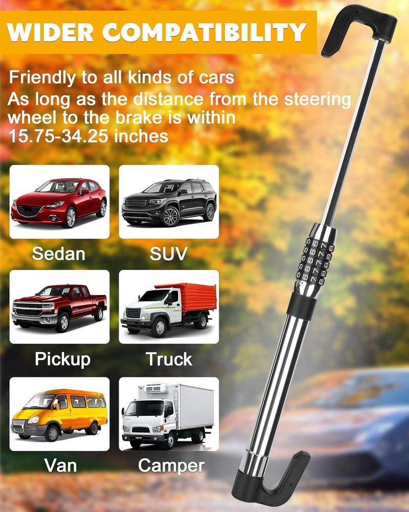 Steering wheel lock anti-theft device Retractable brake pedal lock Keyless code