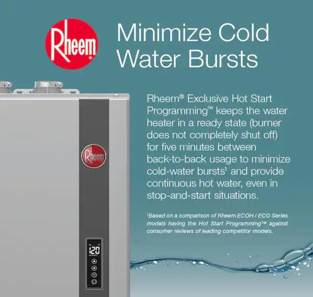Rheem Tankless Water Heater Natural Gas Indoor 9.0 GPM SMART WIFI ECOH180DVELN-3