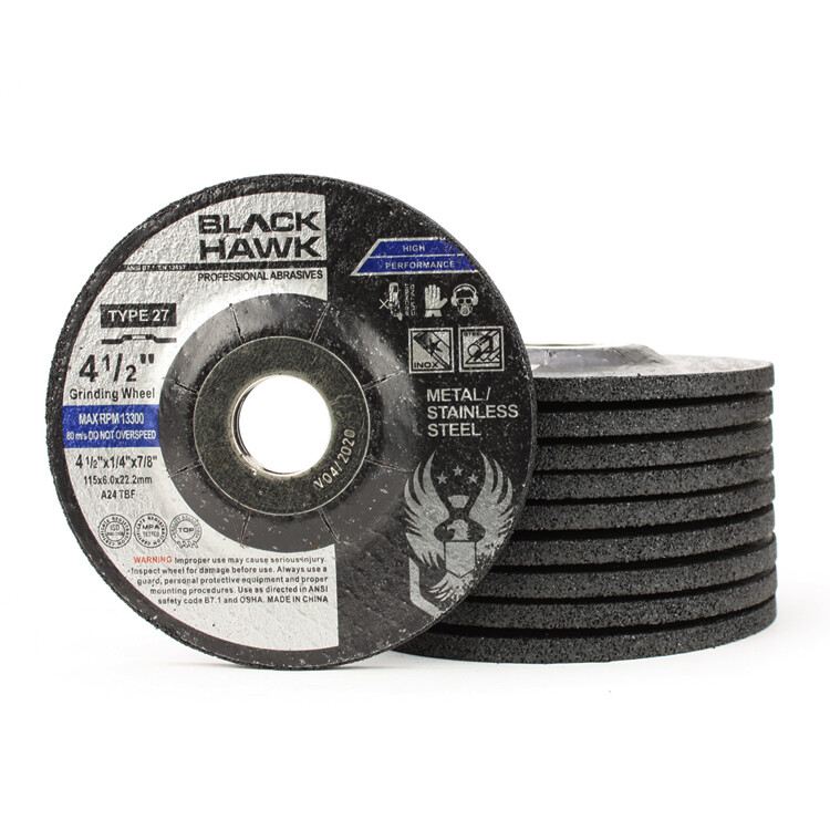 10 Pack - 4-1/2" x 1/4" x 7/8"  Black Hawk Grinding Wheel (T27 Depressed Center)