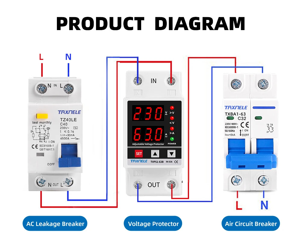 220V 63A Adjustable Voltage Relay Over Under Voltage Protector Wattmeter Meter