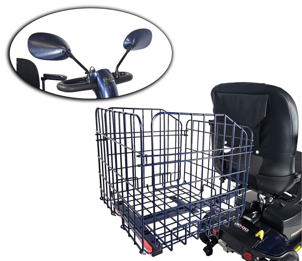 Foldable Folding Scooter Rear Basket & Rear View Mirror Pair BUNDLE - BLUE