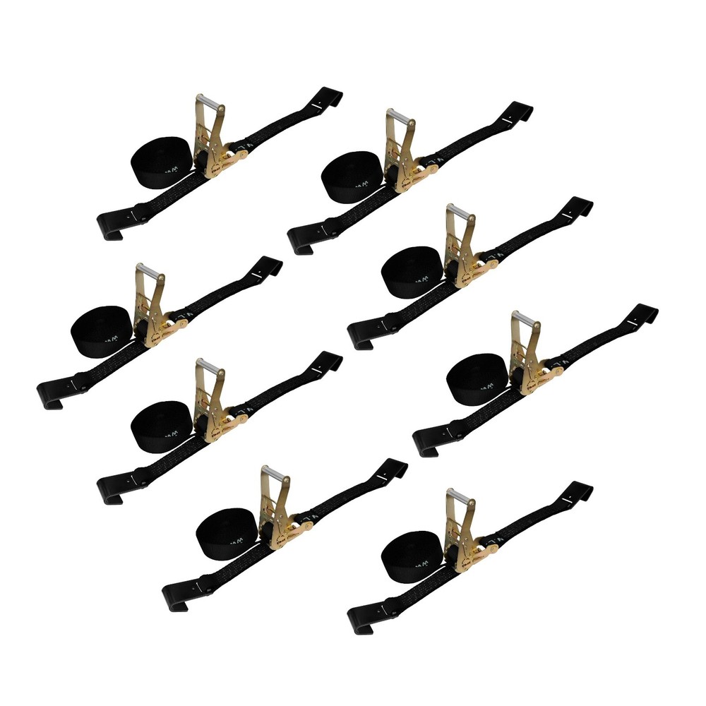 8 Pack 2" x 30' Ratchet Tie Down Strap w/Flat Hook WLL 3333 LBS Black
