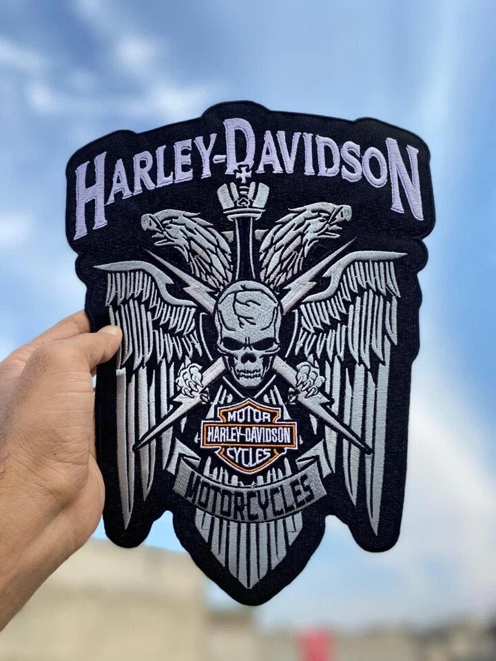HARLEY DAVIDSON Skull Eagle Wing Large (12-inch) Embroidered Motorcycle Patch