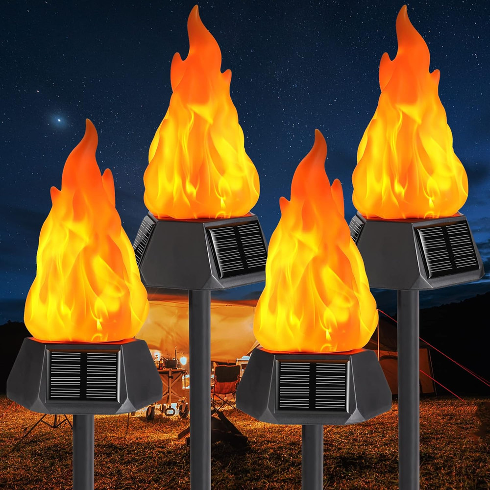 Solar Outdoor Torch Lights with Flickering Flame, Solar Pathway Decorative Light