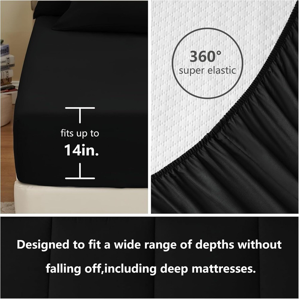 Black Queen 7-Piece Pocketed Bed Comforter Set Black Queen Bed Comforter Set
