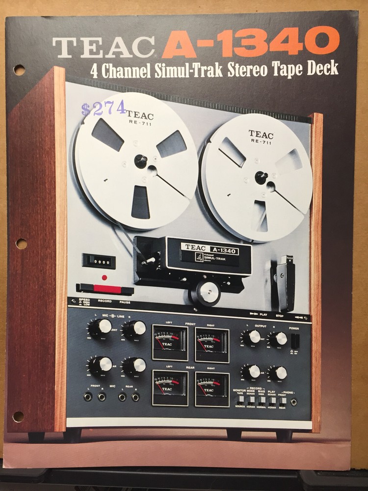 Vtg TEAC Catalog Insert ~ A-1340 Reel Tape Deck 1972 ~ Original