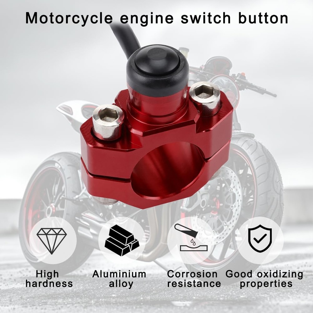 Bittwee CNC Universal Motorcycle Engine Stop Start Kill Switch Button, Red