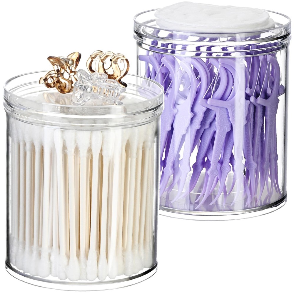 SheeChung 2-Pack Stackable Clear Qtip Holder - 10oz Crystal Apothecary Jars w...