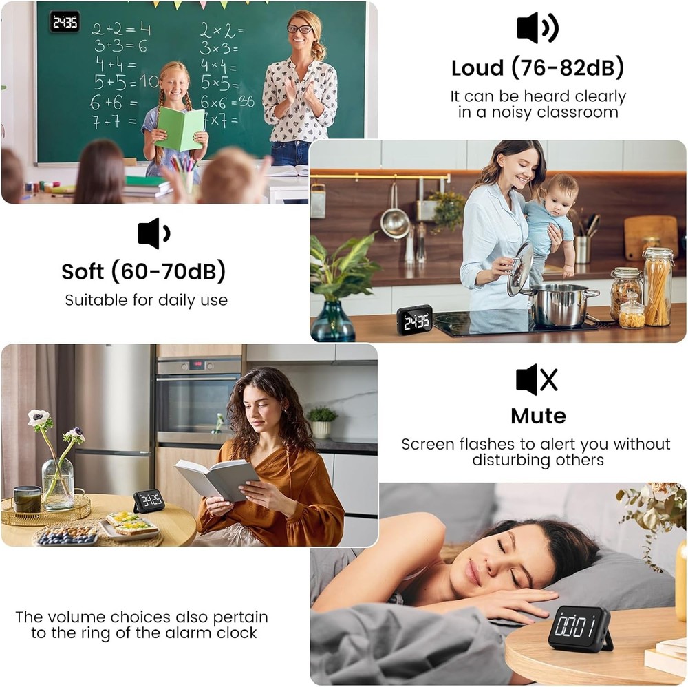 USB Rechargeable Kitchen Timer with Large LCD & Loud Alarm