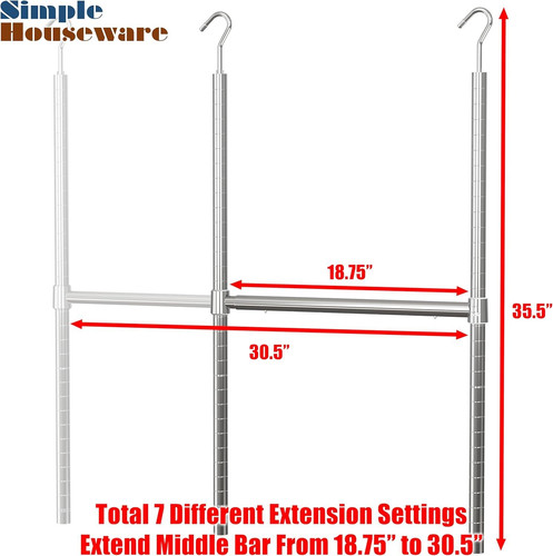 Simple Houseware Adjustable Closet Hanging Rod, Chrome 1 Pack, 1