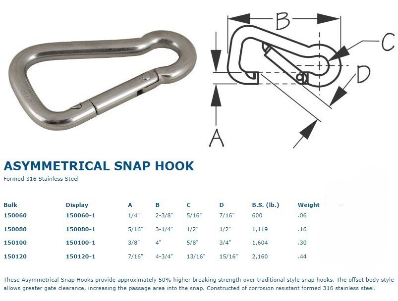 Sea-Dog Asymmetrical Snap Hook, 4", 150100