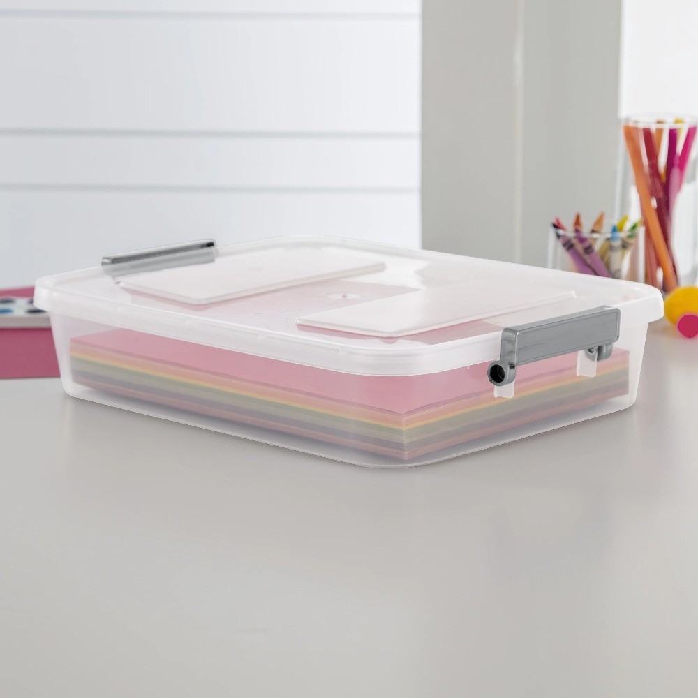 6.2 Quart Clear Plastic Storage Box with Write-on Lid 4-Pack Gray Modular