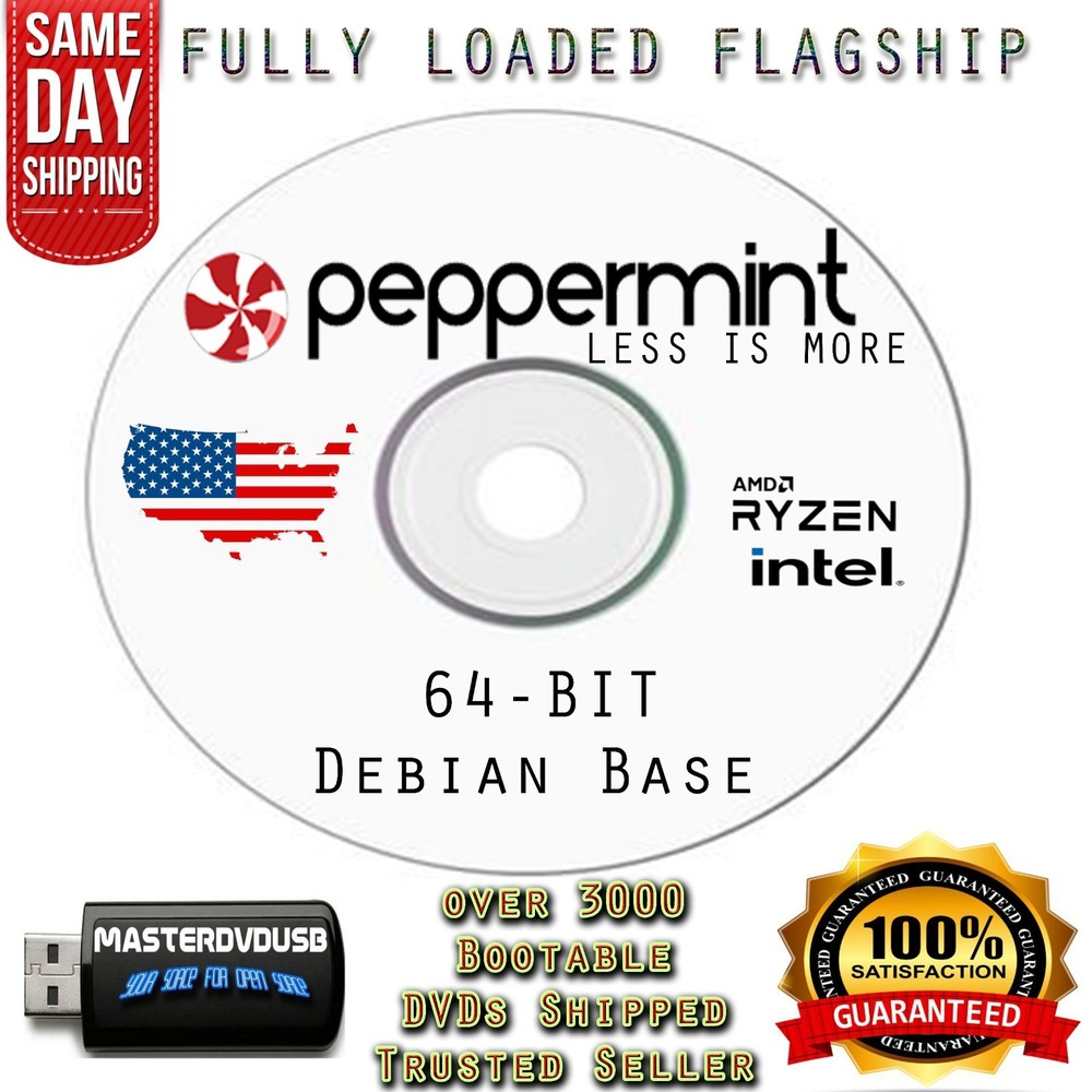 Peppermint OS Flagship 64-Bit (Debian Base) Fully Loaded Version Bootable DVD