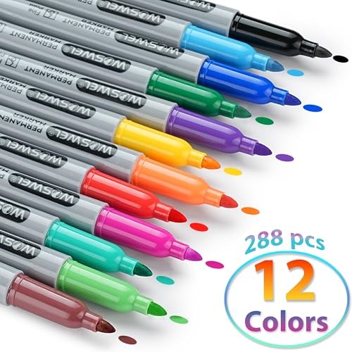 Permanent Markers Bulk, 288 Pack Permanent Marker Set, 12 Assorted Colors,