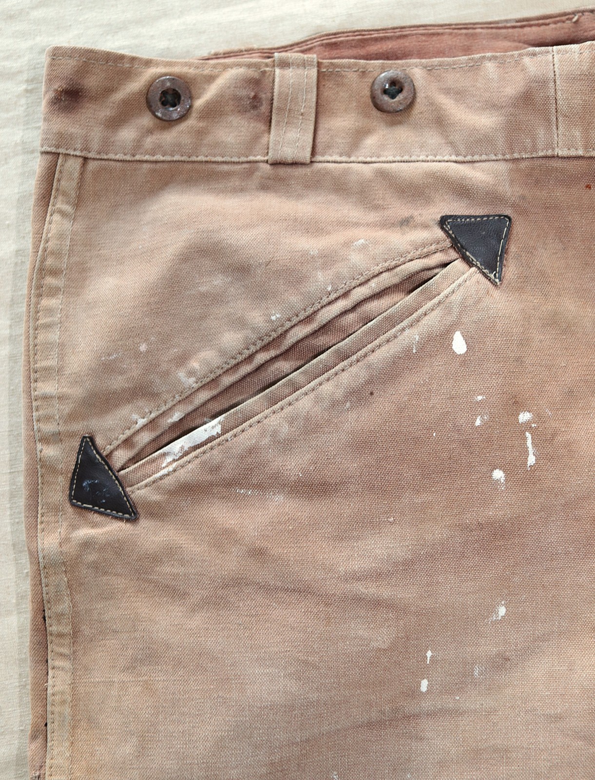 French 1940/50s Faded & Stained Brown Duck Cotton Canvas Pants LE ROBUSTE W39