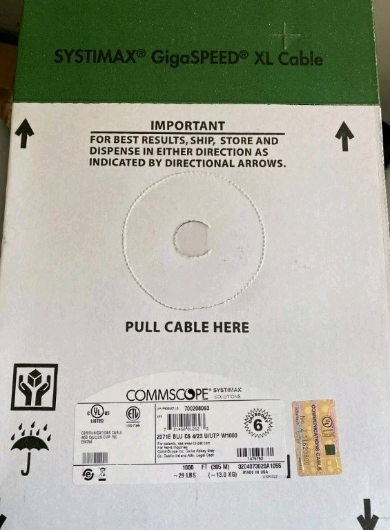 50ft Commscope 2071E 23/4P Cat6 Gigaspeed XL U/UTP Plenum Network Cable Blue