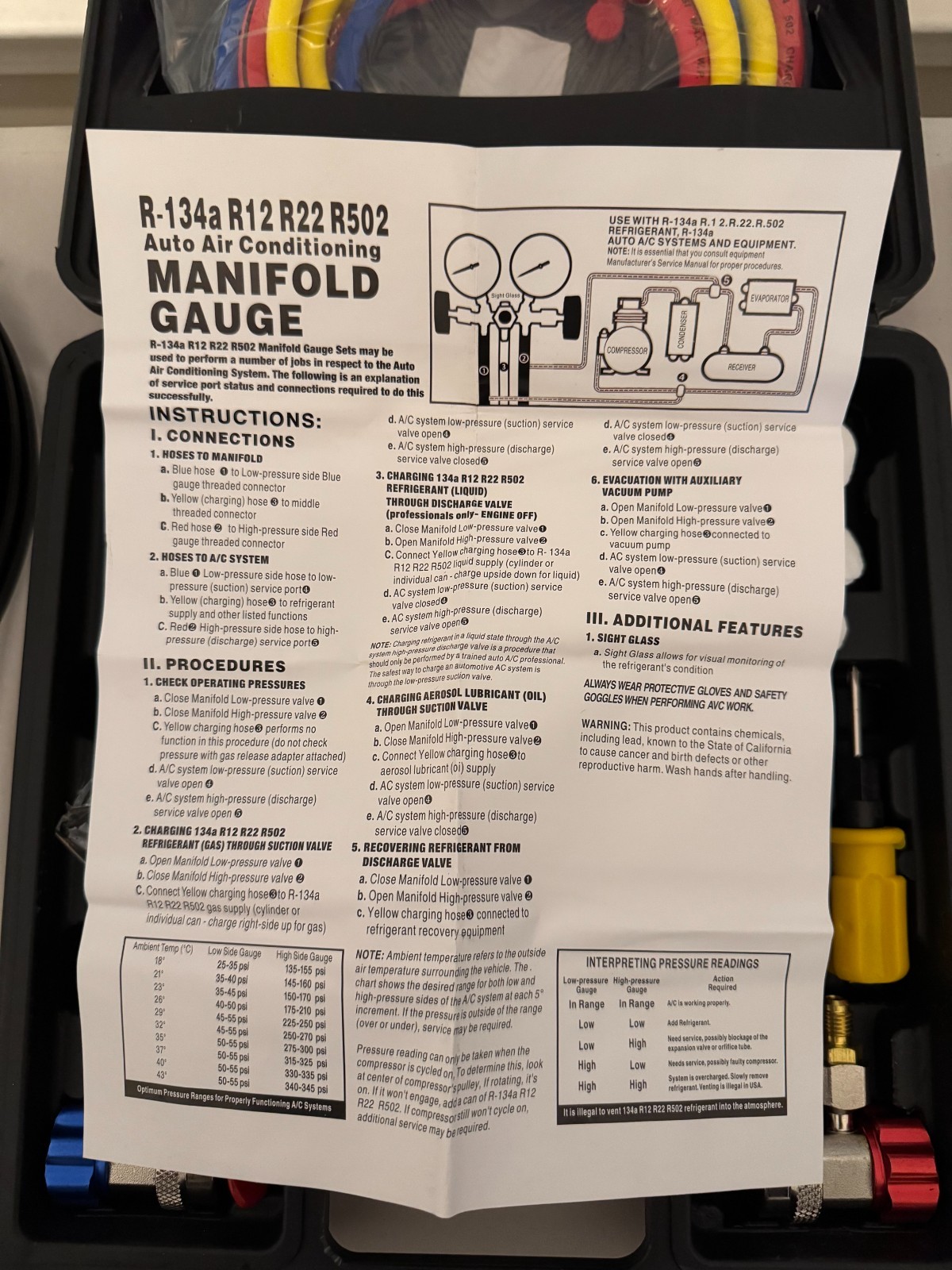R134A R12 R22 R502 AUTO AIR CONDITIONING MANIFOLD GAUGE - SEE PICTURES