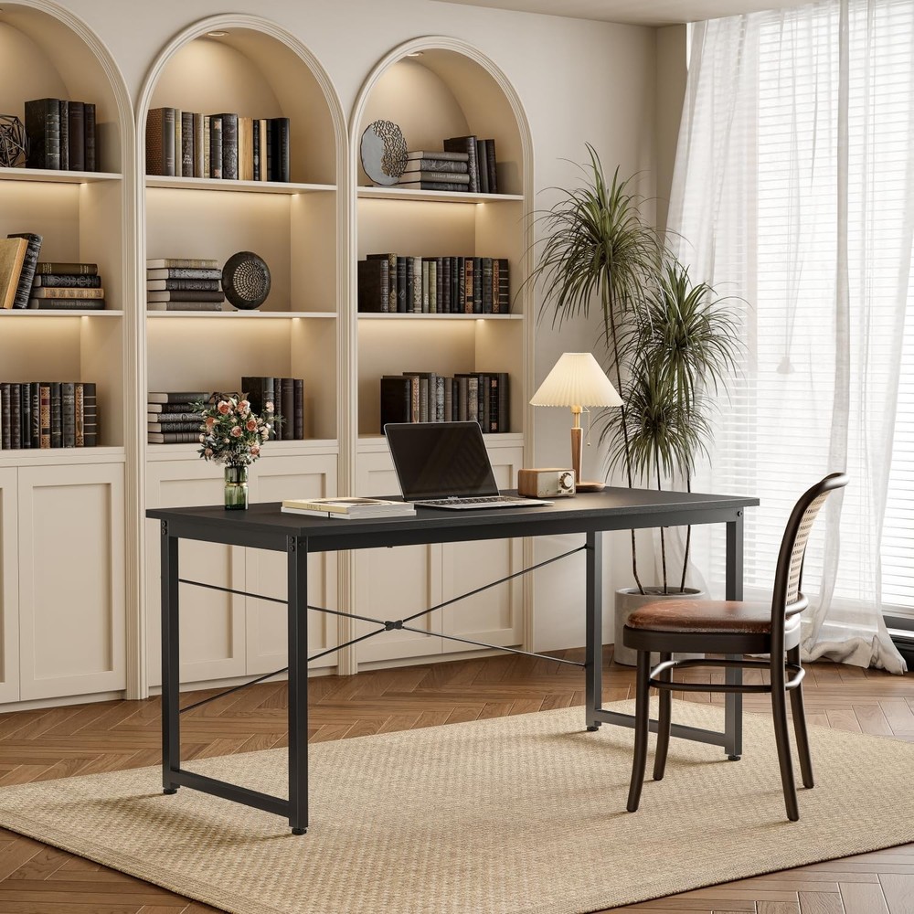 Computer Desk 47 Inch Black Ergonomic Table for Office Home Bedroom Work Study