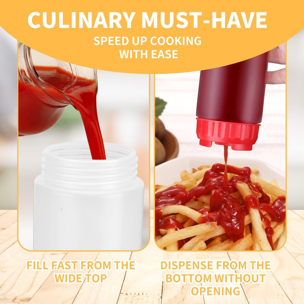 6pcs Inverted Condiment Squeeze Bottles, Leak-proof Refillable Squeeze Bottle...