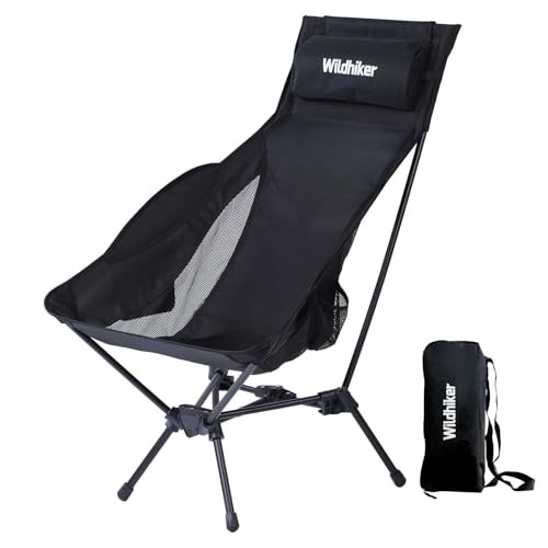 Portable Compact Folding Camping Chairs – Lightweight High Back with Pillow,