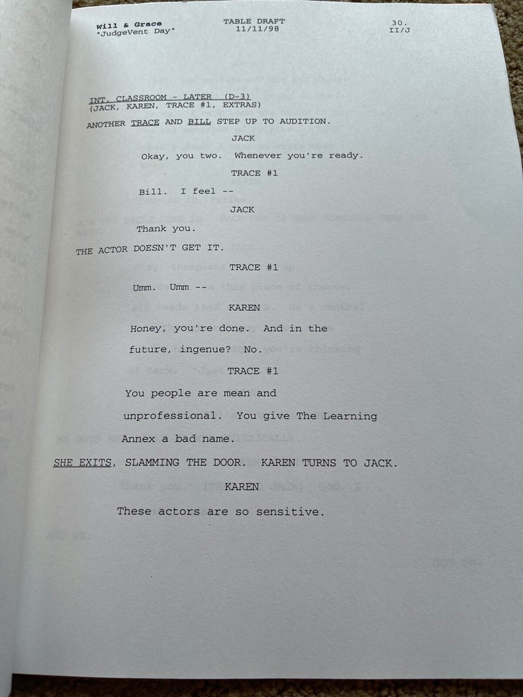 WILL & GRACE TV SERIES SHOW SCRIPT JUDGE VENT DAY TABLE DRAFT