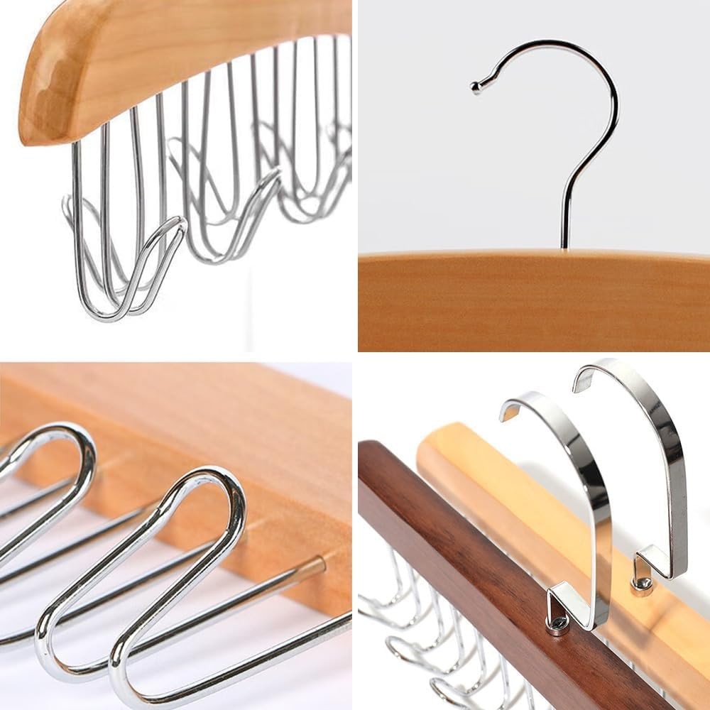 4 Pack Tie Rack Hanger with 8 Metal Hooks, Space Saving Necktie Organizer for Me